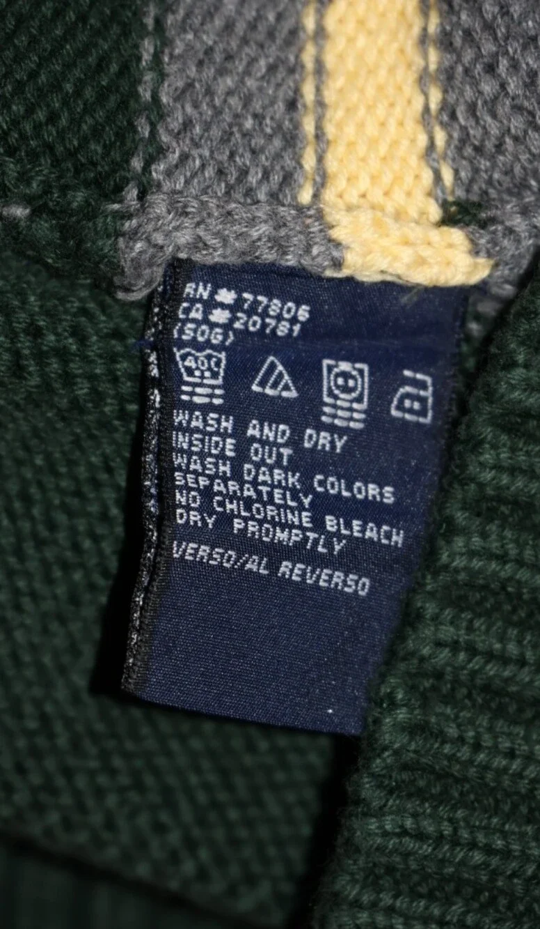 Vintage Tommy Hilfiger Forest Green Striped, Cotton Crewneck Sweater.